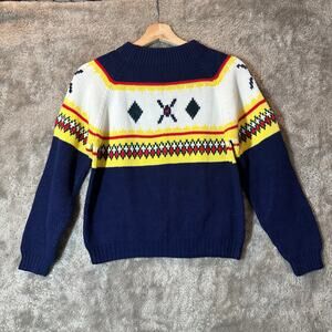 Vintage JC Penney Mock Neck Fair Isle Intarsia Aztec Ski Sweater Boys L Women XS